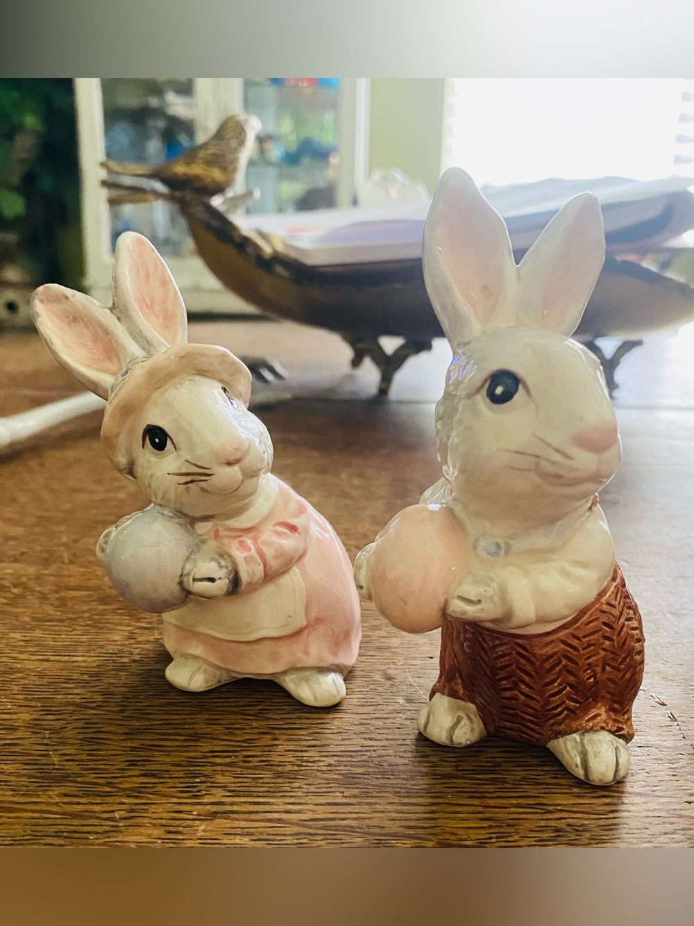 Vintage Fitz & Floyd Ceramic Mr & Mrs Bunny Salt and Pepper Shakers Bunny Hollow